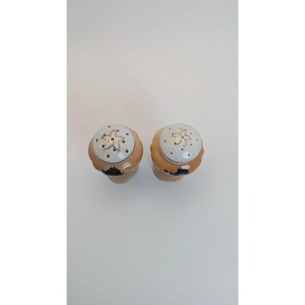 Vintage Japan Porcelain Salt and Pepper Shakers Hand Painted Sunset Landscape 3